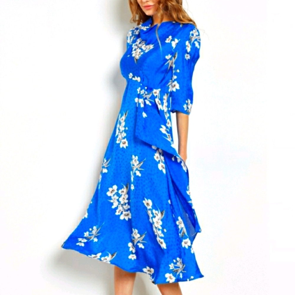 Topshop Women’s Blue Floral Print Midi Dress